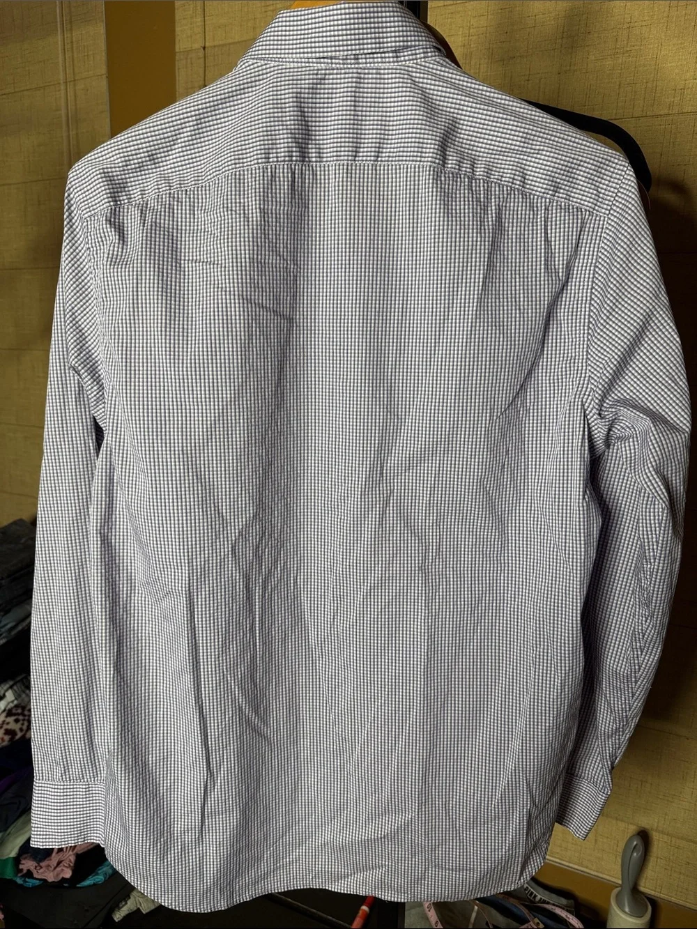 Banana Republic Slim Fit Purple White Micro Check Dress Shirt Medium 15–15.5